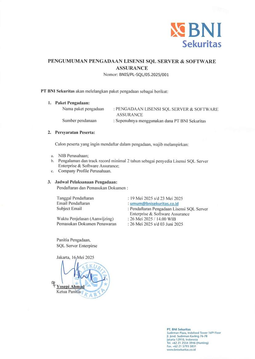 Pengumuman Pengadaan Lisensi SQL Server &#038; Software Assurance