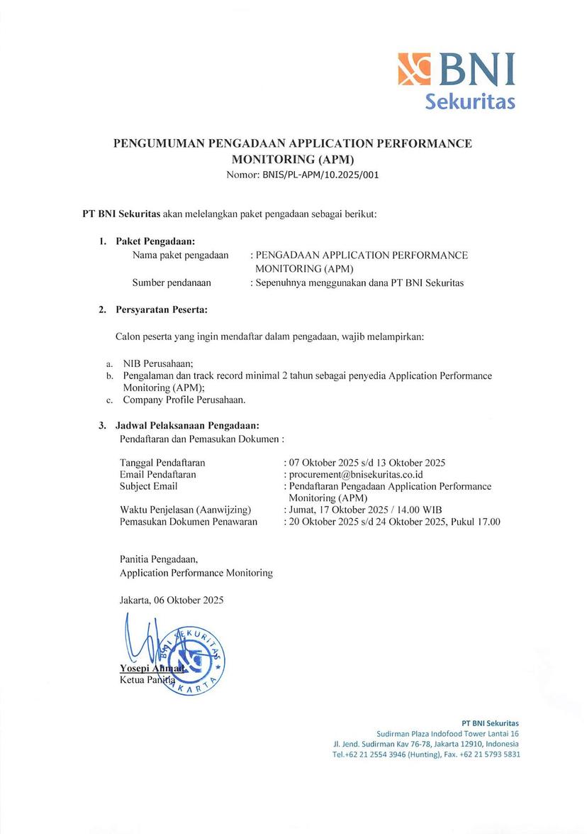 Pengumuman Pengadaan Application Performance Monitoring (APM)