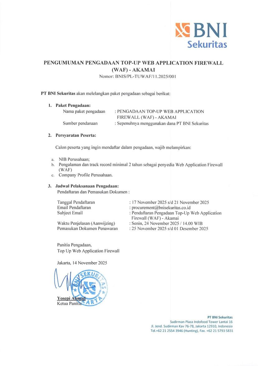 Pengumuman Pengadaan Top-Up Web Application Firewall (WAF) &#8211; Akamai