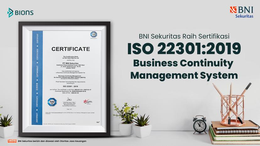BNI Sekuritas Raih Sertifikasi ISO 22301:2019 Business Continuity Management System